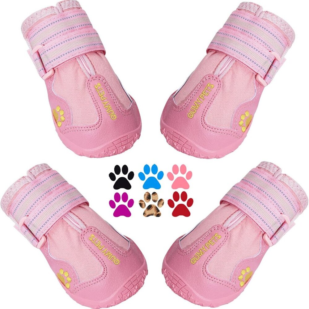 QUMY Dog Boots Waterproof Shoes for Dogs with Reflective Strips Rugged Anti-Slip